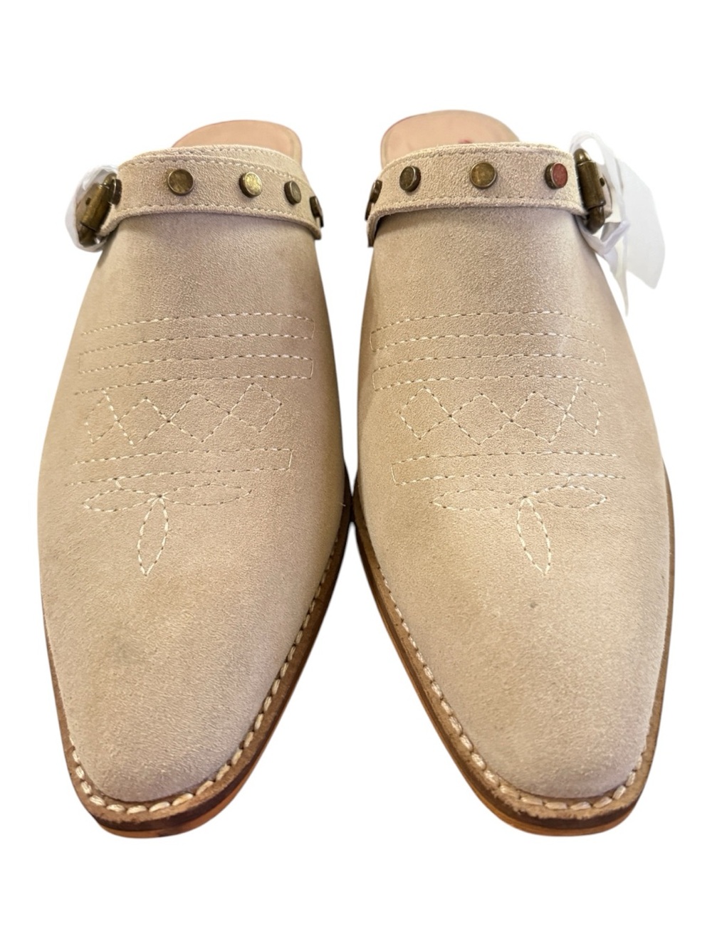 Naughty Monkey Western Suede Leather Mules Size 10 Beige NWOB